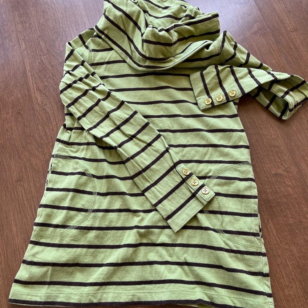 Green and Brown Horizontal Striped Loose Turtleneck Long Sleeved Shirt